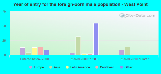 Year of entry for the foreign-born male population - West Point