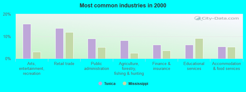 Most common industries in 2000