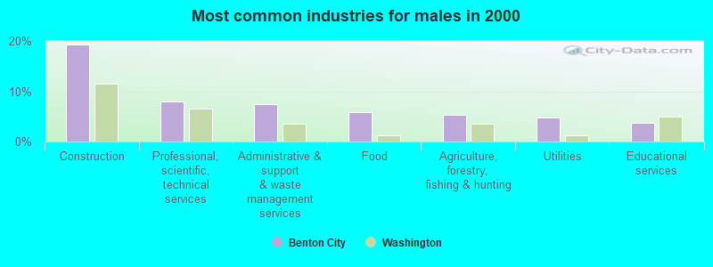 Most common industries for males in 2000