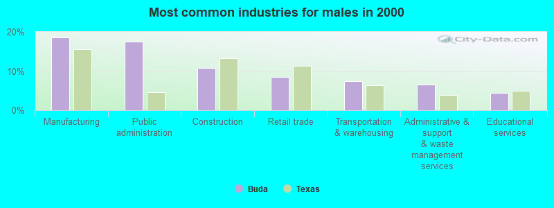 Most common industries for males in 2000