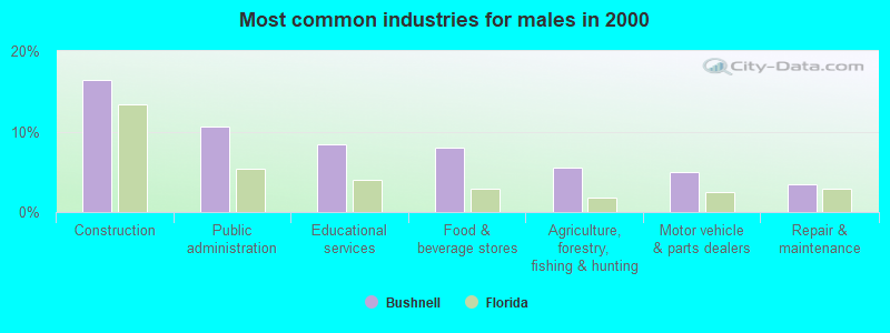 Most common industries for males in 2000