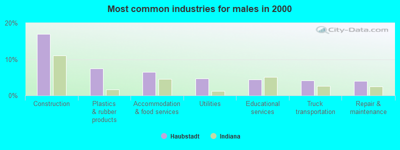 Most common industries for males in 2000