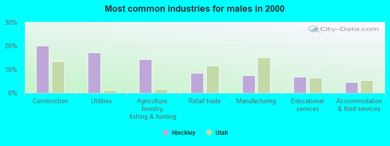 Most common industries for males in 2000