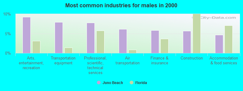 Most common industries for males in 2000