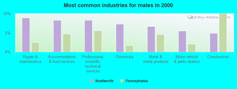 Most common industries for males in 2000