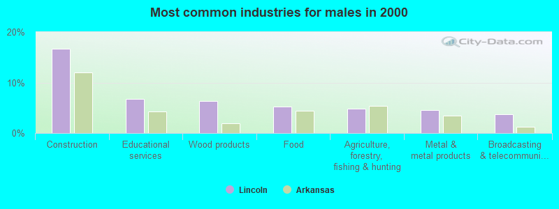 Most common industries for males in 2000