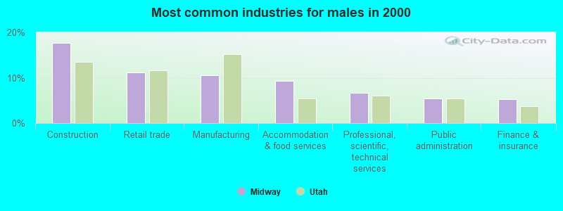 Most common industries for males in 2000