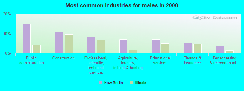 Most common industries for males in 2000