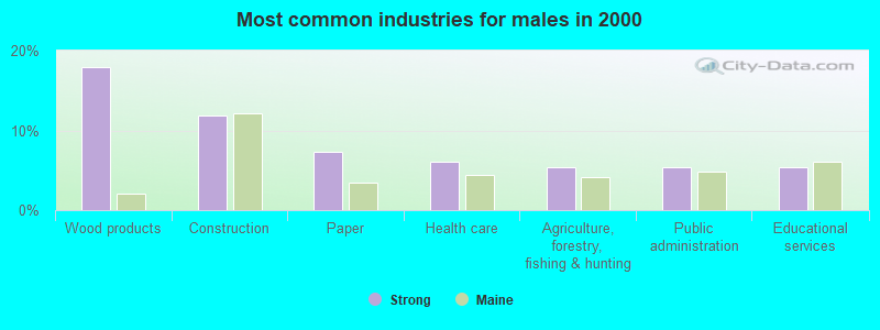 Most common industries for males in 2000