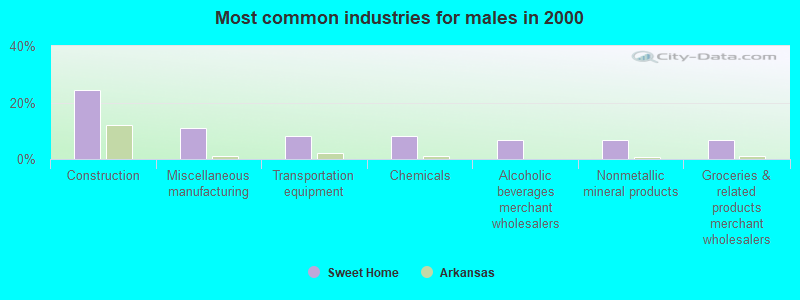 Most common industries for males in 2000