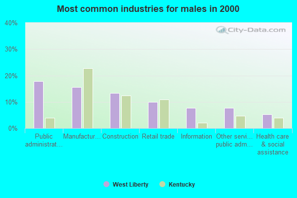 Most common industries for males in 2000