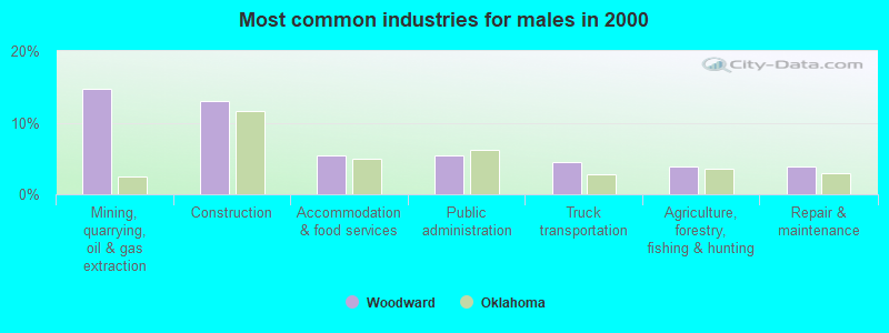 Most common industries for males in 2000