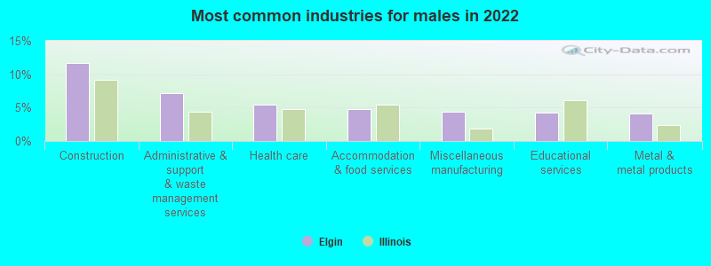 Most common industries for males in 2022