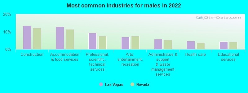 Most common industries for males in 2022