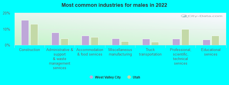 Most common industries for males in 2021