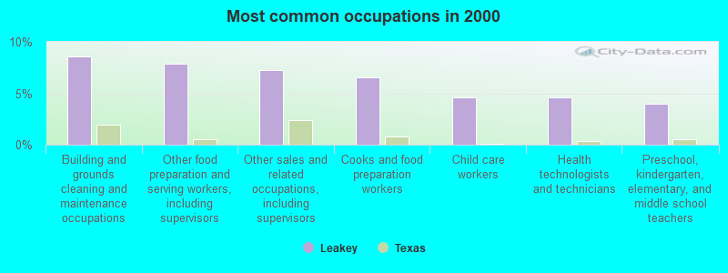 Most common occupations in 2000