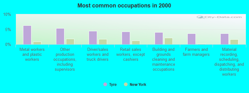 Most common occupations in 2000