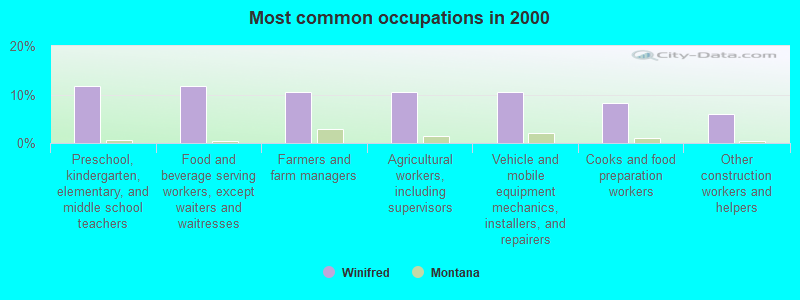 Most common occupations in 2000