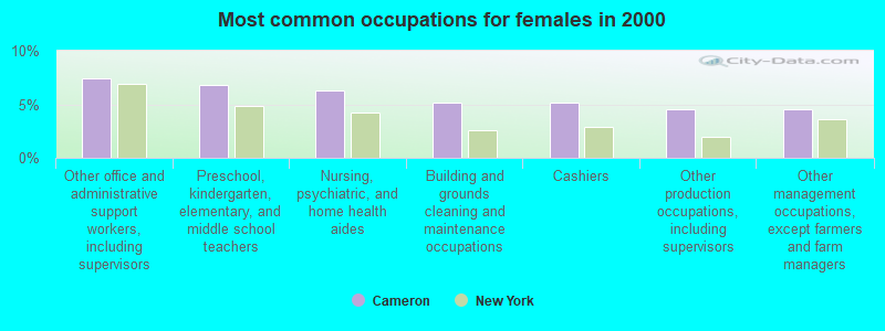 Most common occupations for females in 2000