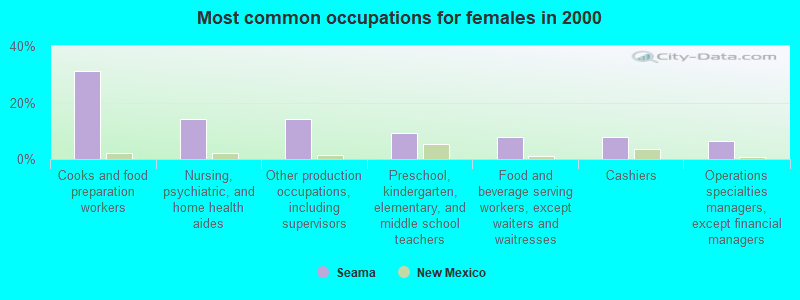 Most common occupations for females in 2000