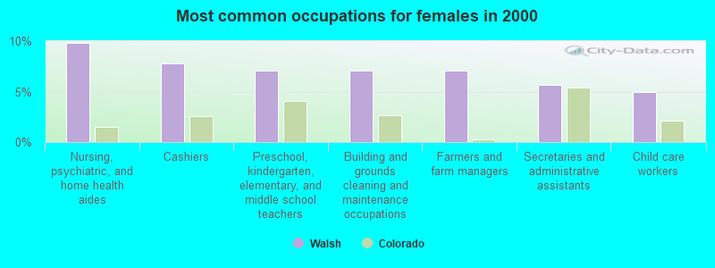 Most common occupations for females in 2000