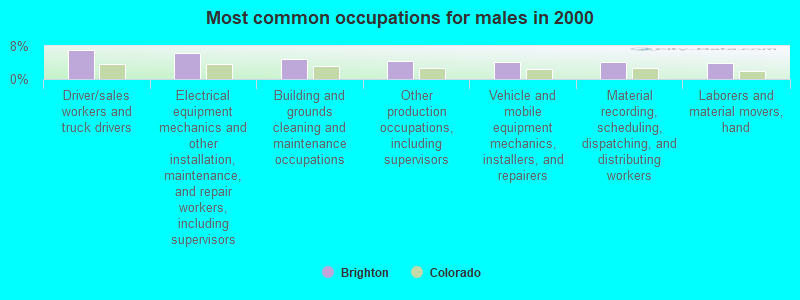 Most common occupations for males in 2000