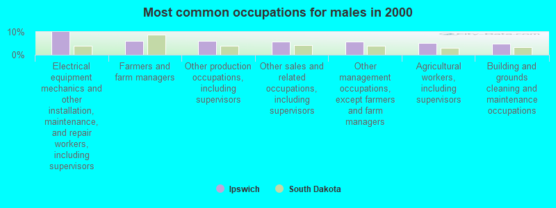 Most common occupations for males in 2000