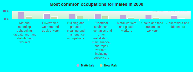 Most common occupations for males in 2000