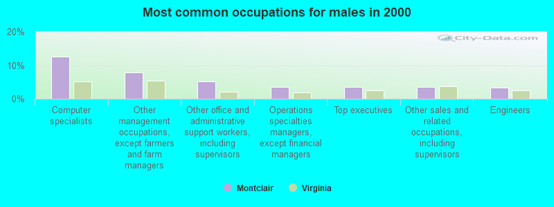 Most common occupations for males in 2000