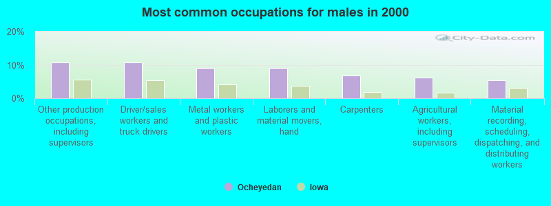 Most common occupations for males in 2000