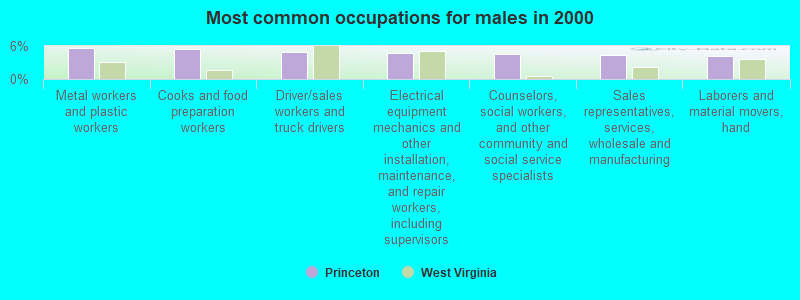 Most common occupations for males in 2000