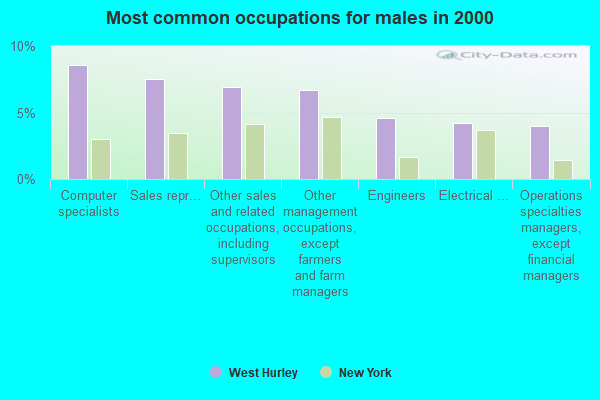 Most common occupations for males in 2000