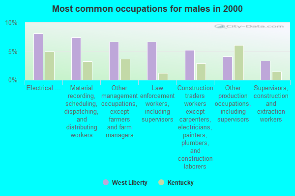 Most common occupations for males in 2000