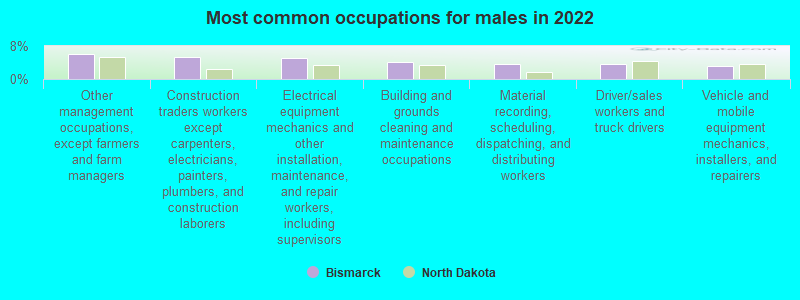 Most common occupations for males in 2022