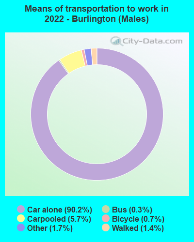 Means of transportation to work in 2022 - Burlington (Males)