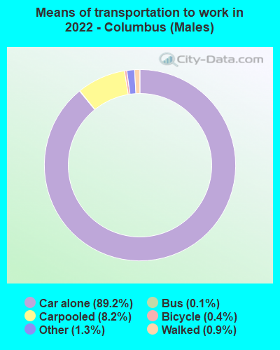 Means of transportation to work in 2022 - Columbus (Males)