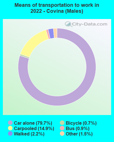 Means of transportation to work in 2022 - Covina (Males)