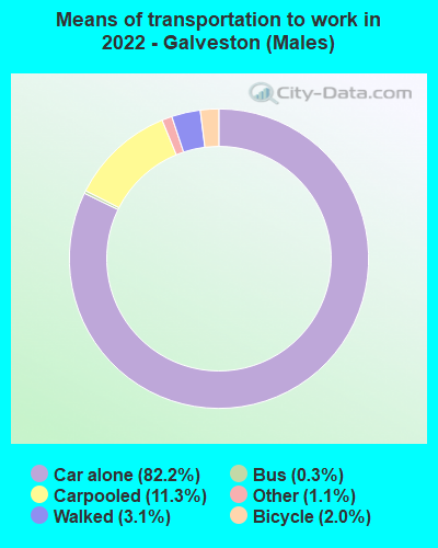 Means of transportation to work in 2022 - Galveston (Males)