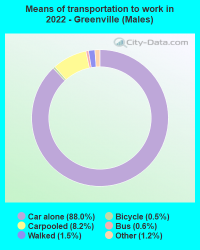 Means of transportation to work in 2022 - Greenville (Males)
