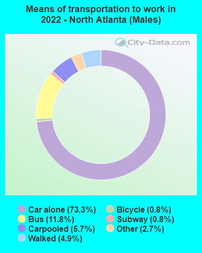 Means of transportation to work in 2022 - North Atlanta (Males)