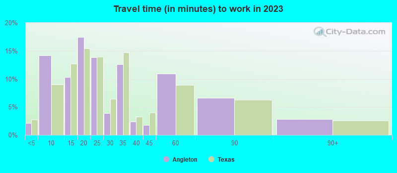 Travel time (in minutes) to work in 2022