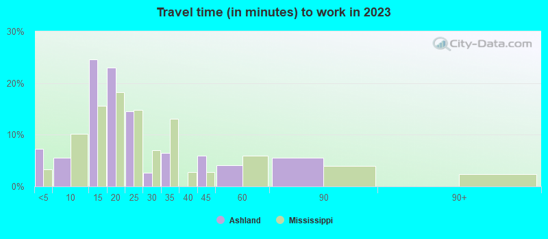 Travel time (in minutes) to work in 2022