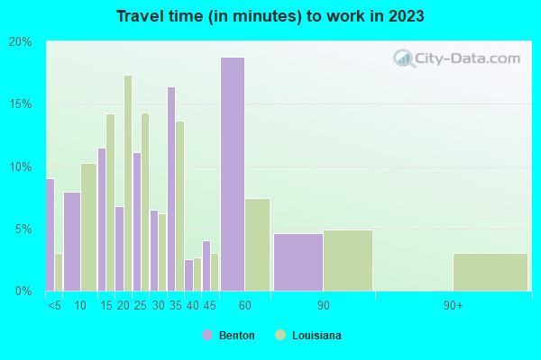 Travel time (in minutes) to work in 2019