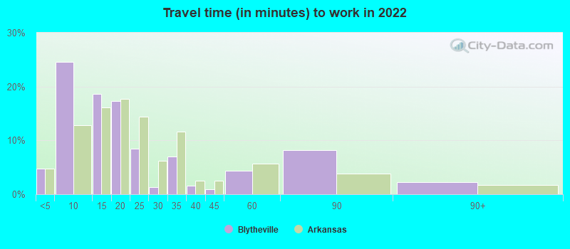 Travel time (in minutes) to work in 2022