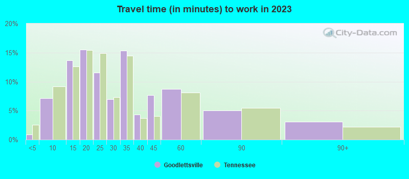 Travel time (in minutes) to work in 2022