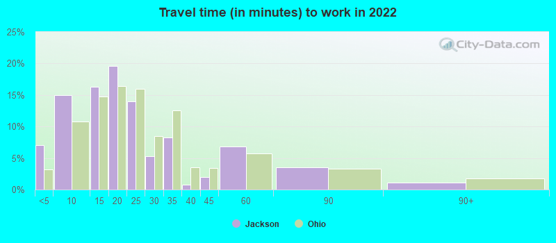 Travel time (in minutes) to work in 2022