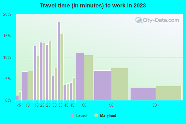 Travel time (in minutes) to work in 2019