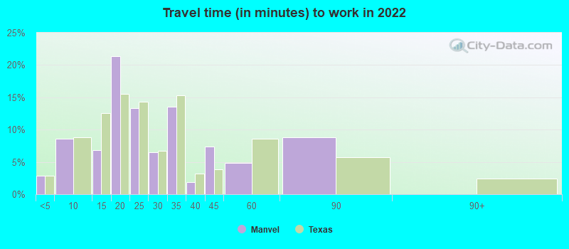 Travel time (in minutes) to work in 2022