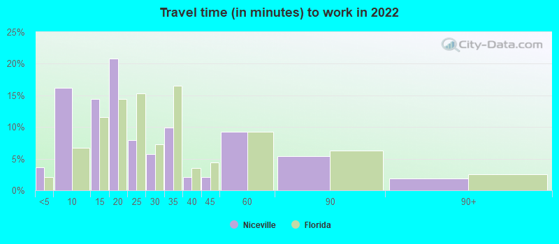 Travel time (in minutes) to work in 2022