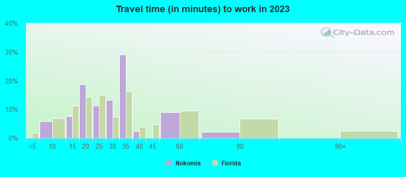 Travel time (in minutes) to work in 2021
